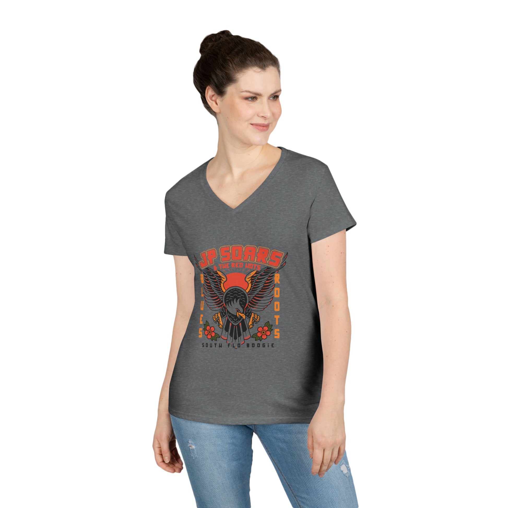 JP Soars Eagle Women's V-Neck Cotton Band Tee Light Colors