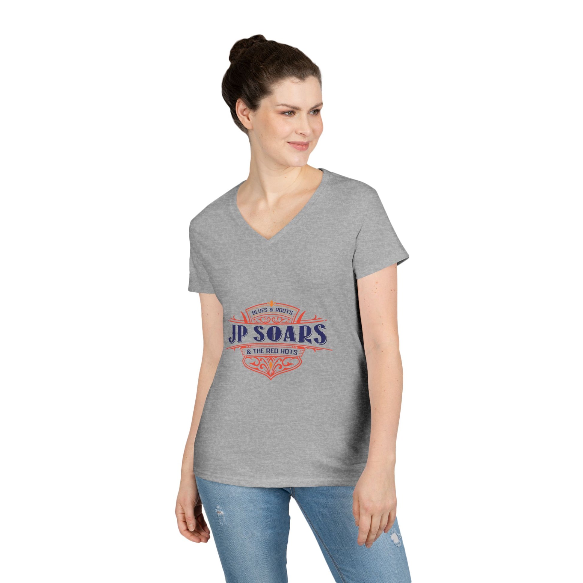 JP Soars Crest Women's V-Neck Cotton Band Tee Light Colors