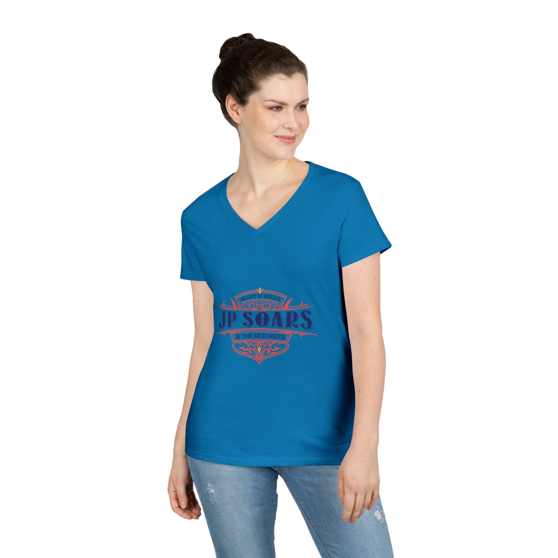 JP Soars Crest Women's V-Neck Cotton Band Tee Light Colors