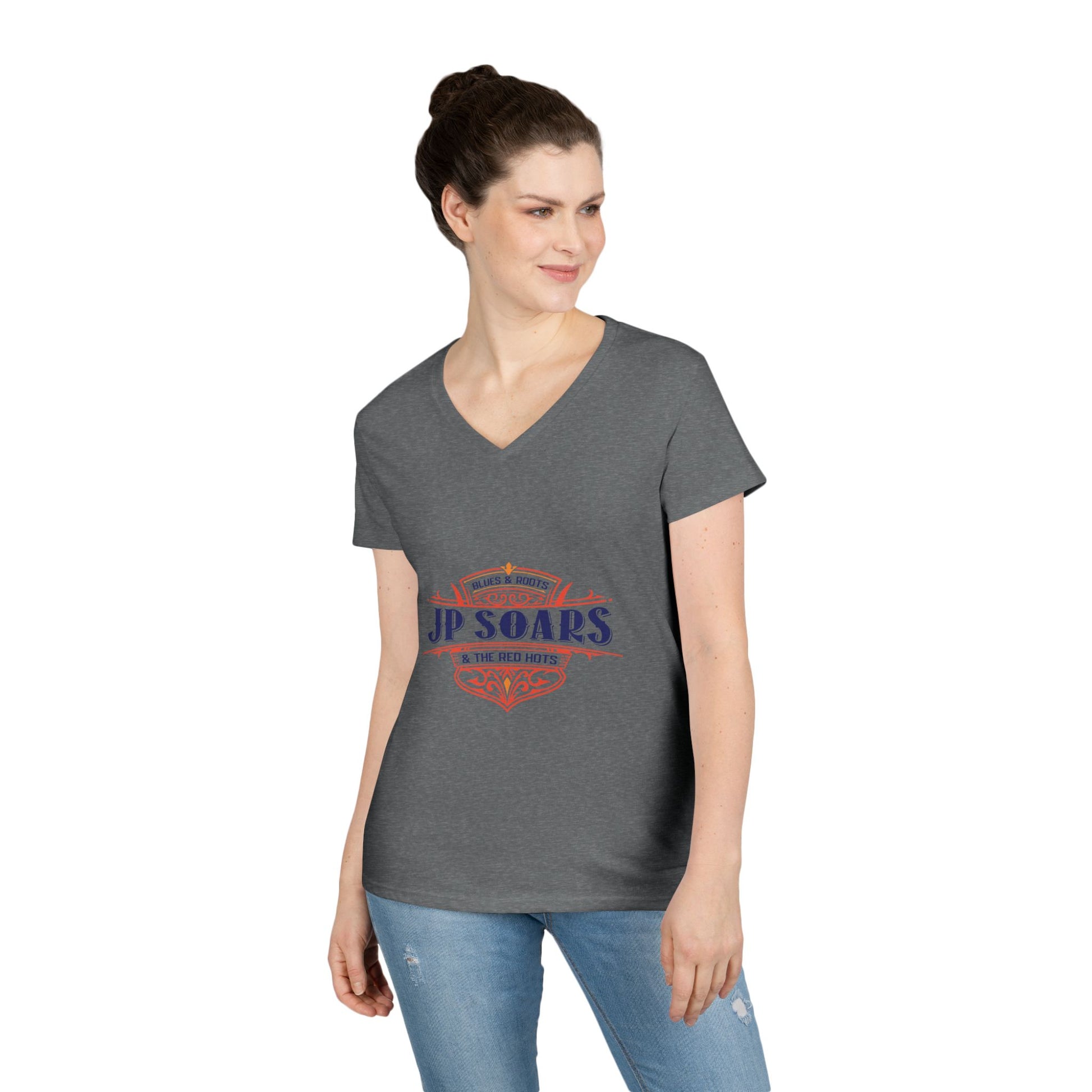 JP Soars Crest Women's V-Neck Cotton Band Tee Light Colors