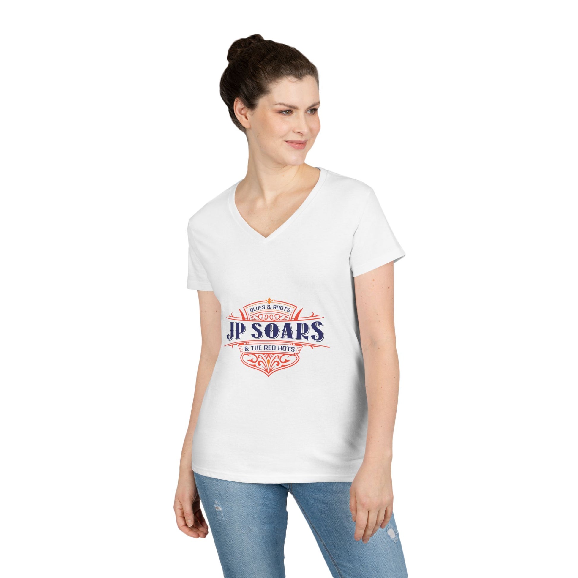 JP Soars Crest Women's V-Neck Cotton Band Tee Light Colors