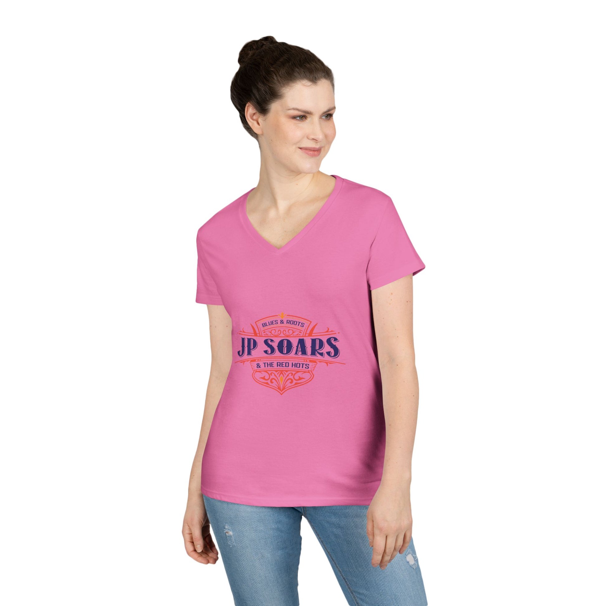 JP Soars Crest Women's V-Neck Cotton Band Tee Light Colors