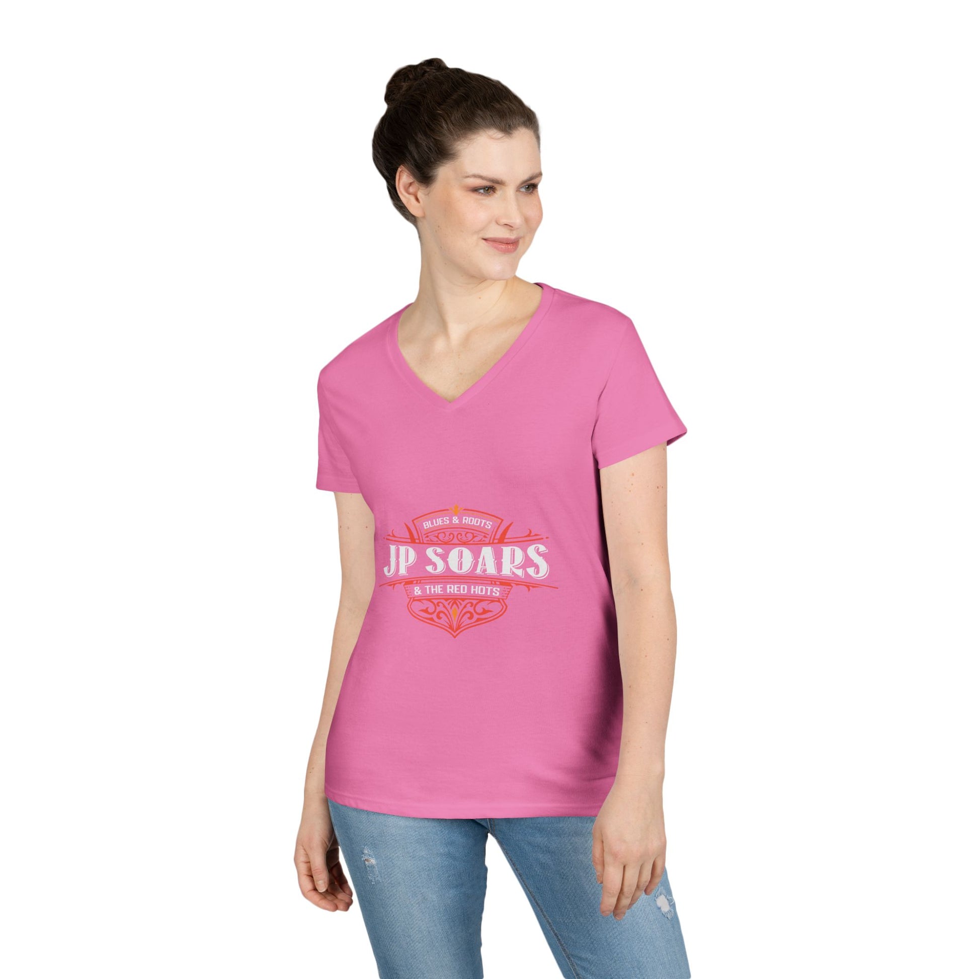 JP Soars Crest Women's V-Neck Cotton Band Tee Dark Colors