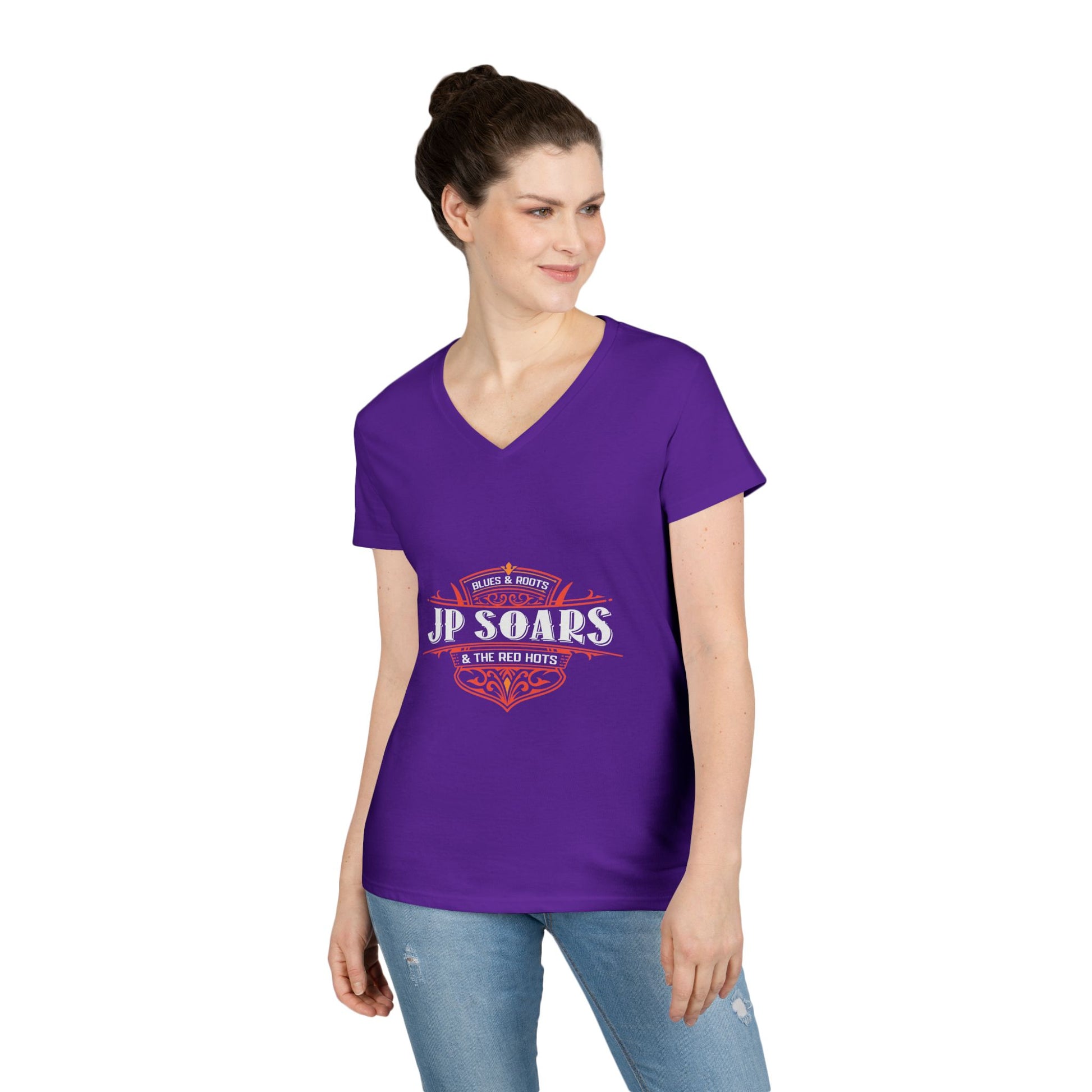 JP Soars Crest Women's V-Neck Cotton Band Tee Dark Colors
