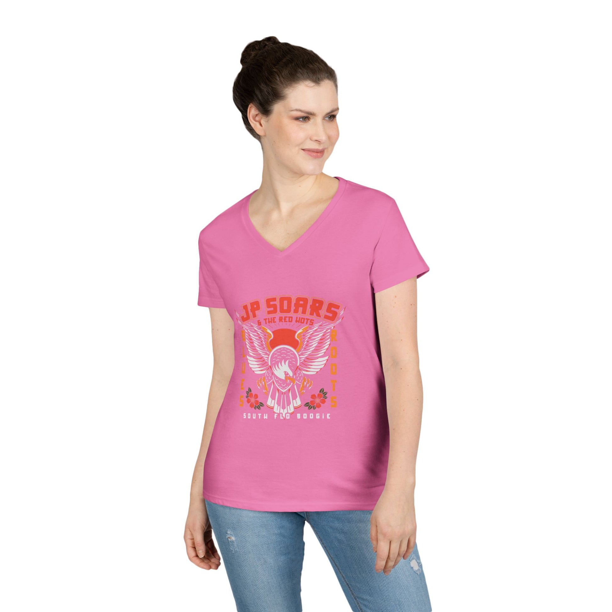 JP Soars Eagle Women's V-Neck  Cotton Band Tee Dark Colors